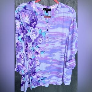 N TOUCH XL blouse. Sheer Chiffon Purple Floral Top Blouse Shirt Tunic